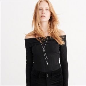 Off the shoulder ribbed long sleeve top